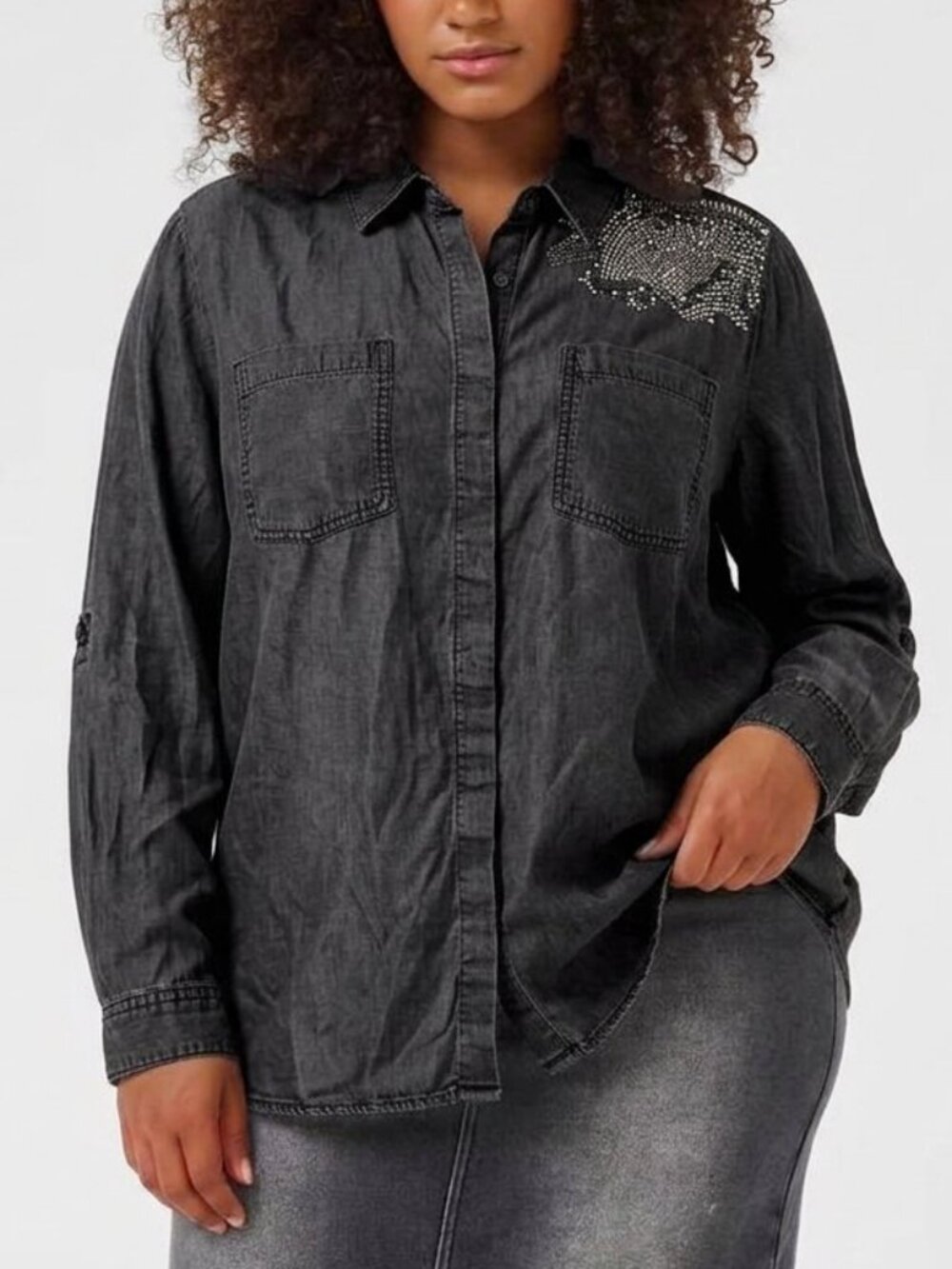 D/C JEANS PENNINGTONS Coastal Cowgirl Studded Charcoal Utility Shirt